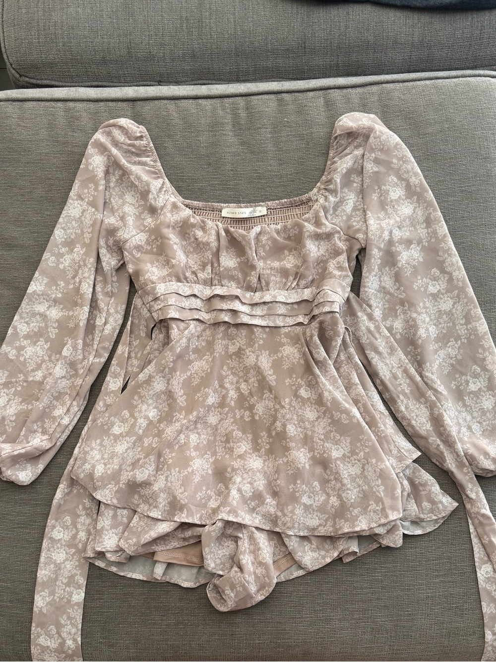 Altar'd State Taupe Floral Ruffled Peasant Romper